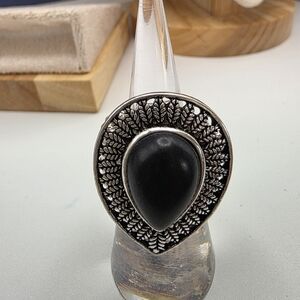 Paparazzi Black Silver Teardrop Ring (389)